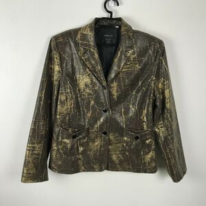 Morgan Cole Blazer Size L Faux Snakeskin Print Gold Accents Pockets Womens
